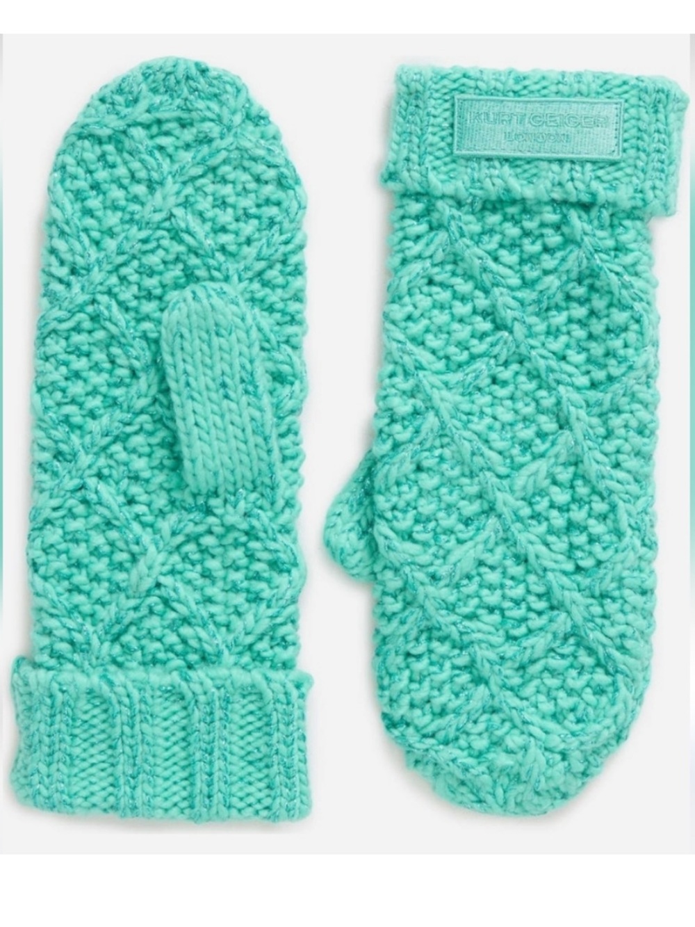 Kurt Geiger London Green Metallic Cable Knit Mittens